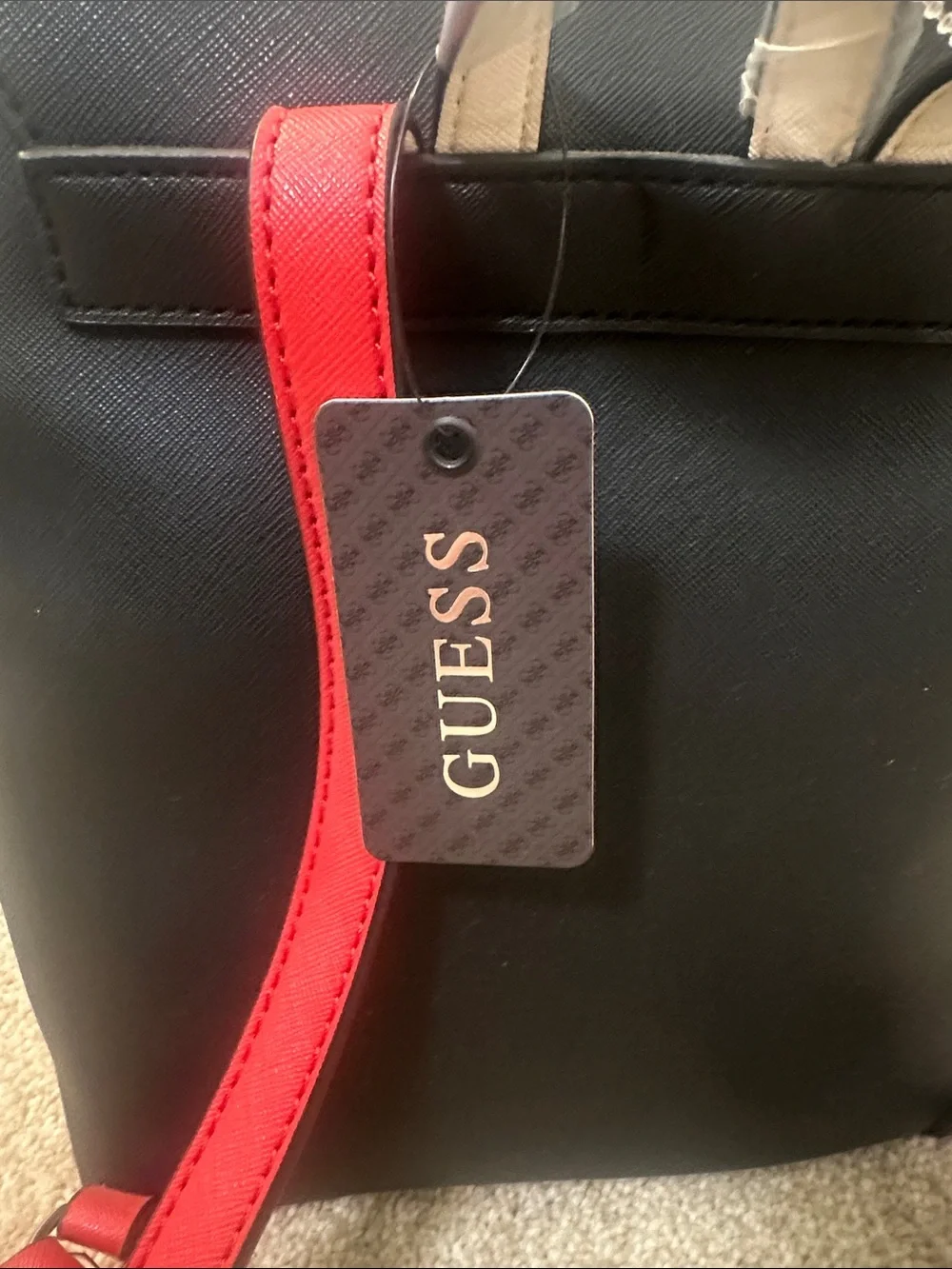 GUESS Black Backpack with Red and White Floral Accents